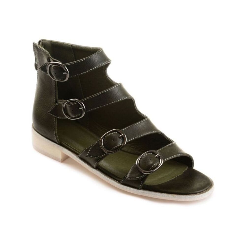 JOURNEE COLLECTION Womens Green Detailed Oakly Open Toe Block Heel Sandals 8.5